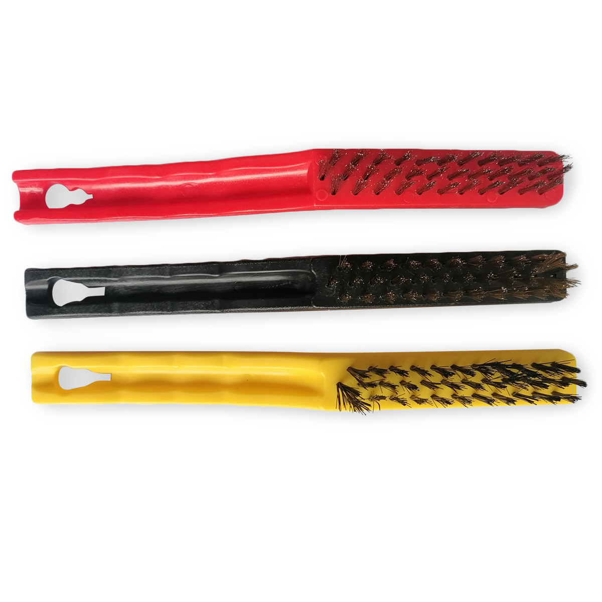 3 brosses, rouge, noir, jaune