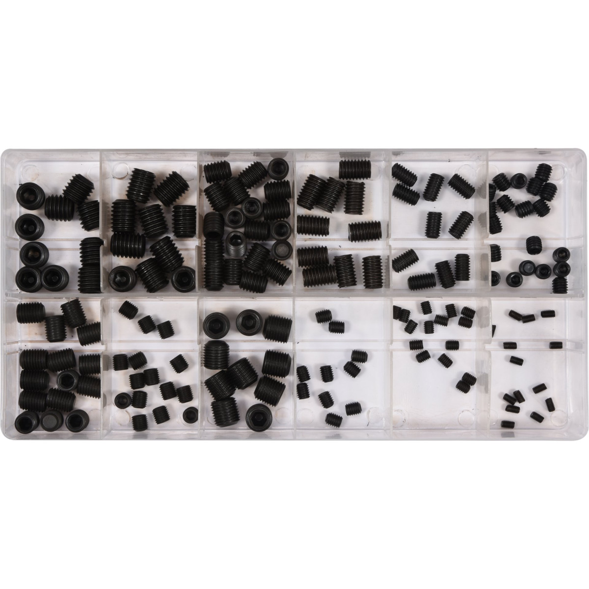 ASSORTIMENT DE 160 VIS DE BLOCAGE SANS TETE STHC DE 3X5 A 10X12 MM